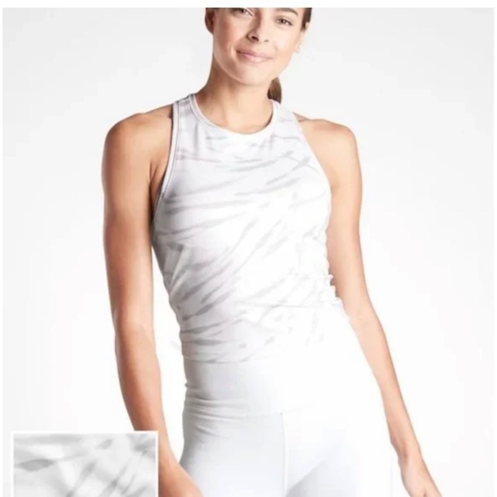 Athleta Womens White Gray Shanti Crop Tank Top Racer Back Size L